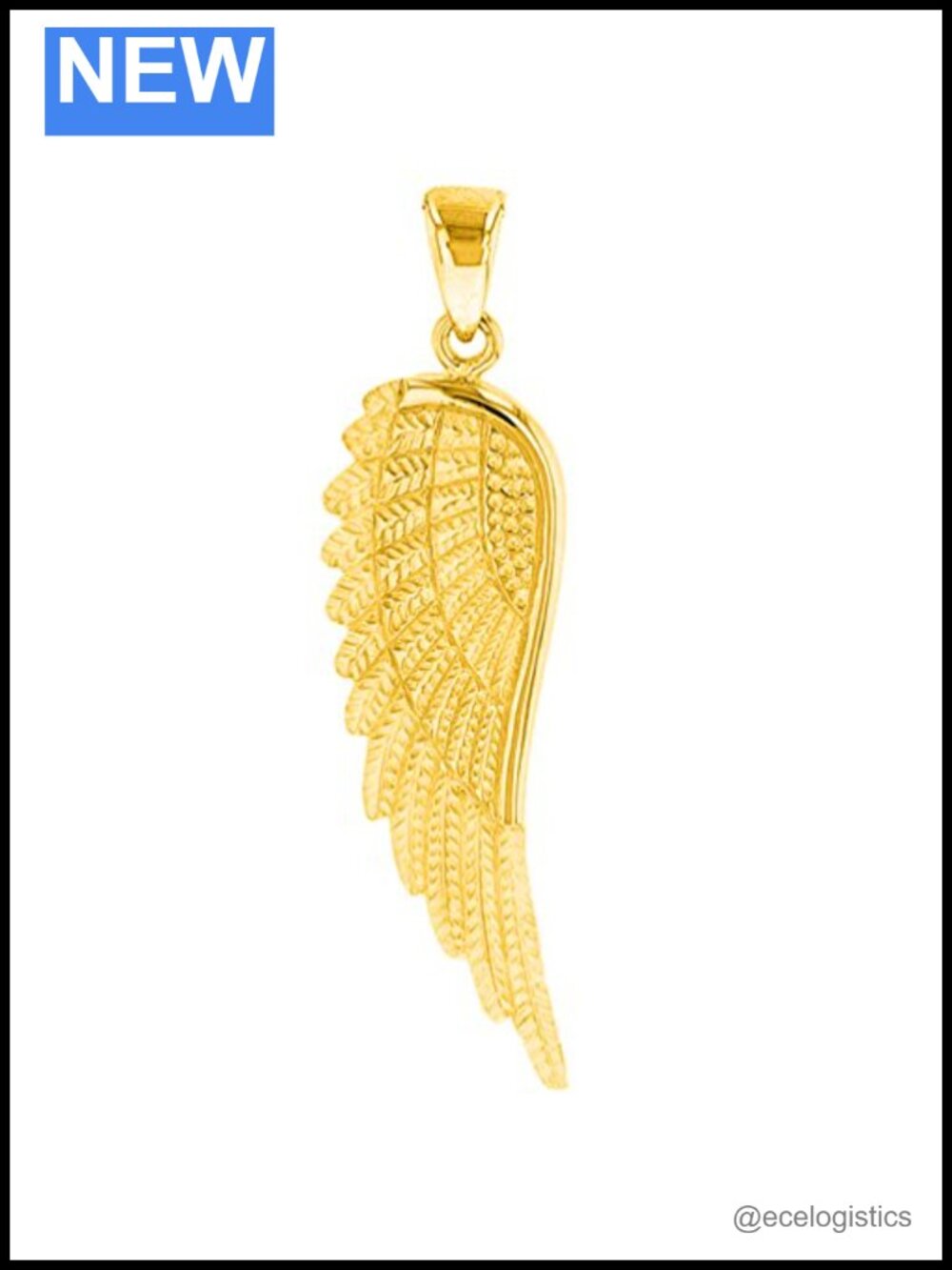 Solid 14k Yellow Gold Textured Angel Wing Charm Pendant
